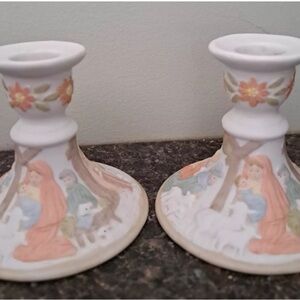 Vintage Lafton Nativity Scene candle holders